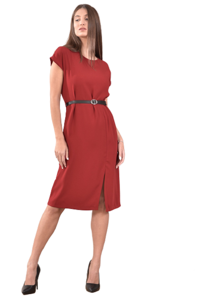 ALLORA - Midi dress with red front opening - 1