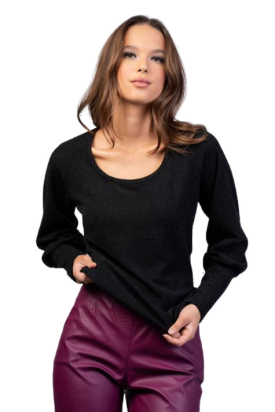 Bellino - Long sleeve raglan blouse in black - 1