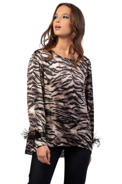 Βellino - Asymmetric animal print georgette blouse in brown - 1