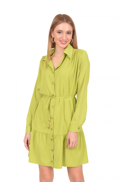 Τweet with love - Short dress with frills in green - 1