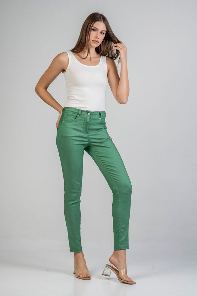 Bellino - Elastic pants in a comfortable line five-pocket green - 1
